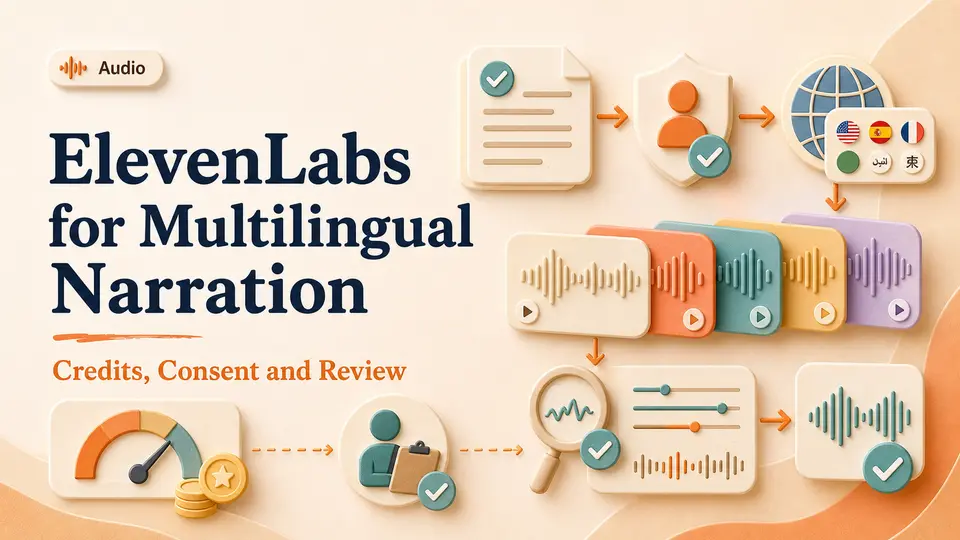 ElevenLabs multilingual narration workflow for credits, consent, and review