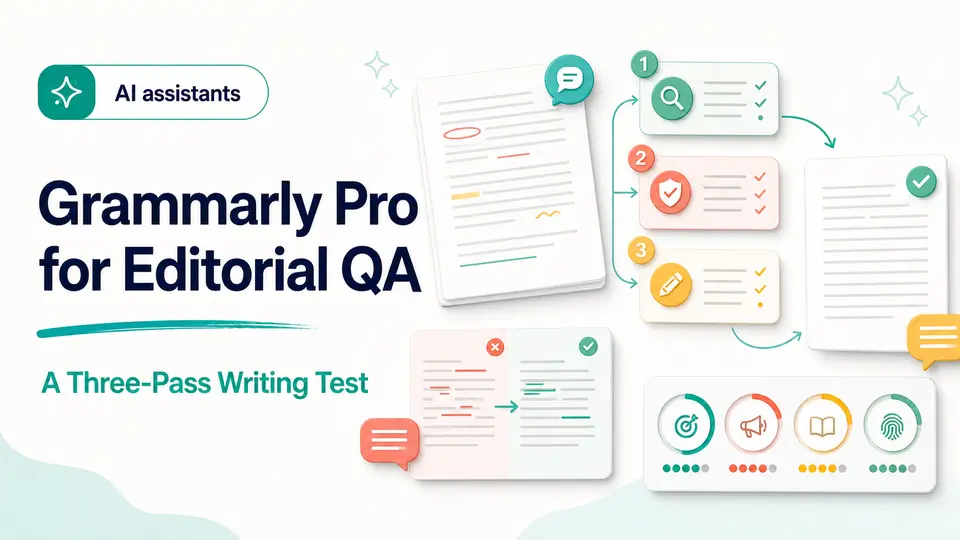 Grammarly Pro three-pass editorial workflow for clarity, accuracy, voice, and final approval