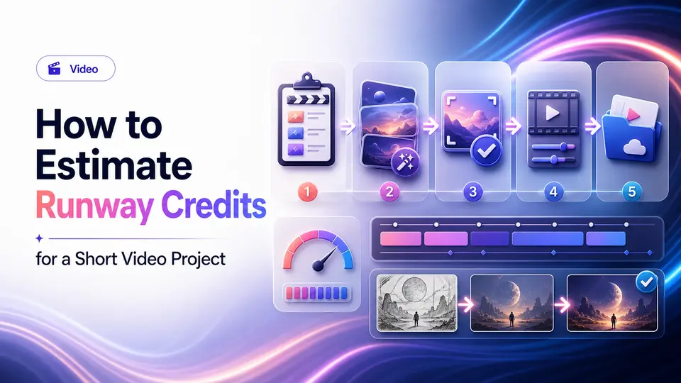 Runway credit-estimation workflow for a short video project